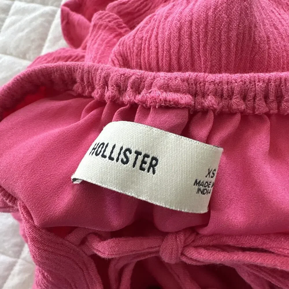 Hollister Mini Dress Womens XS Hot Pink Strappy Tiered Ruffle Babydoll Coquette - Picture 5 of 9